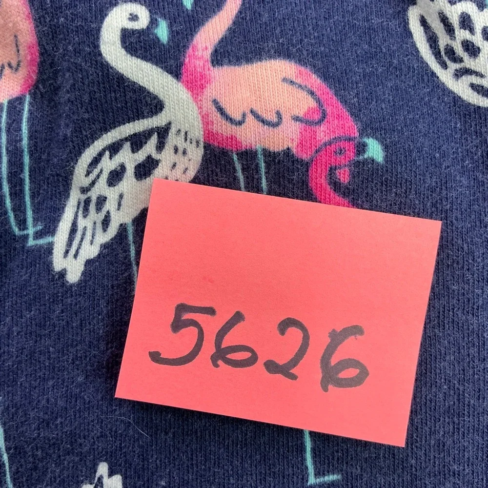 Gymboree Navy Blue Flamingo Dress Kids Size S 5-6 Cotton Jersey Cap Sleeve